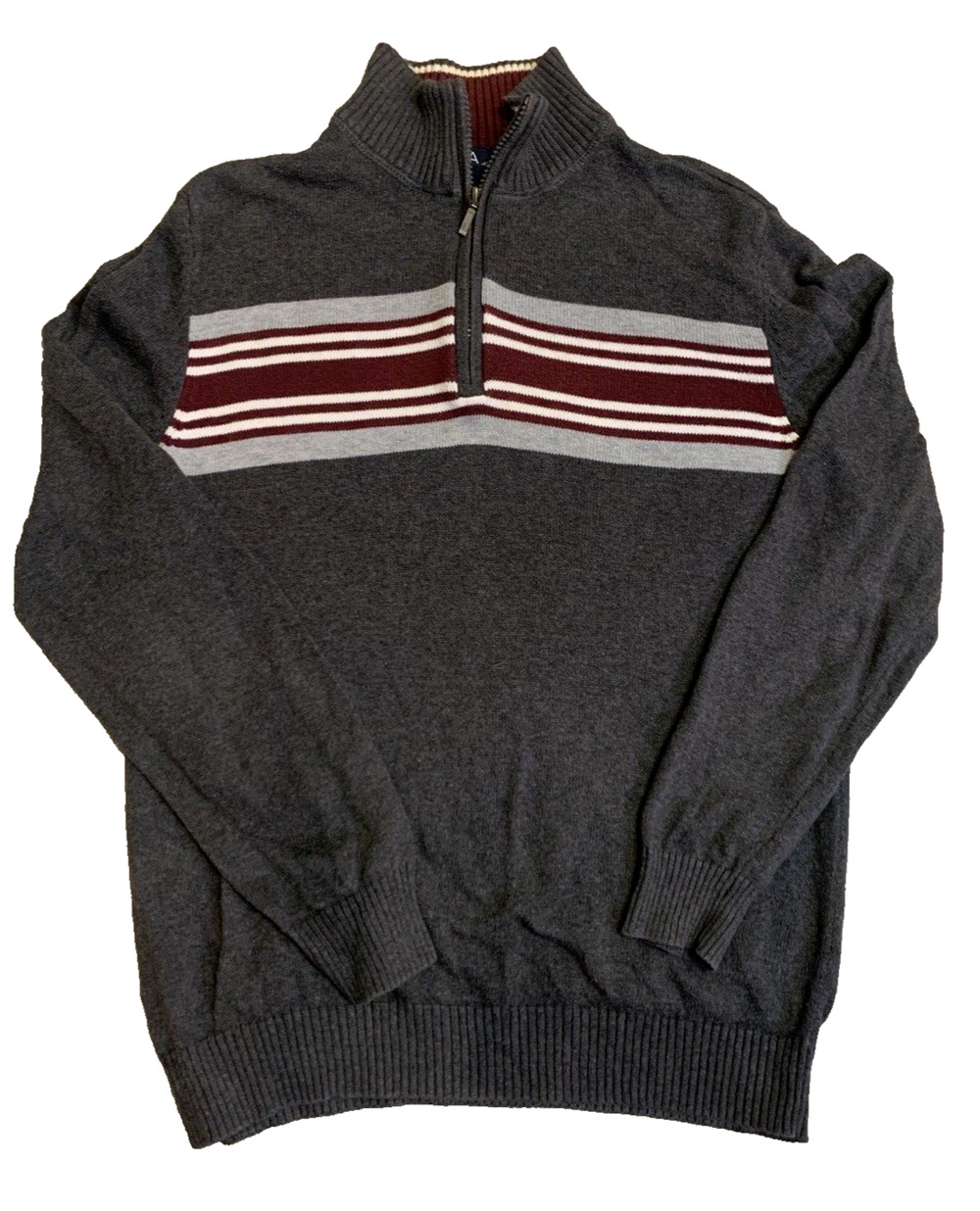 Vtg JA John Ashford Mens 1/4 Zip Sweater Size Medium Dark Grey Pullover Preppy